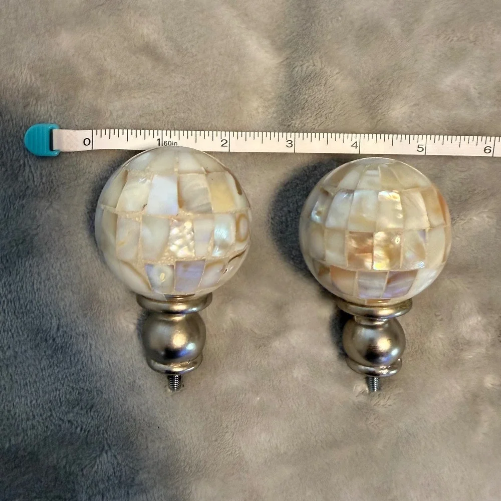 Mother of‎ Pearl Curtain Rod Finials Pair Brushed Nickel Globe